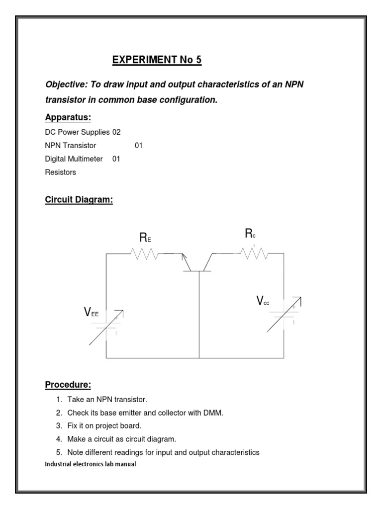 Experiment No 5 Objective To Draw Input and Output Characteristics of