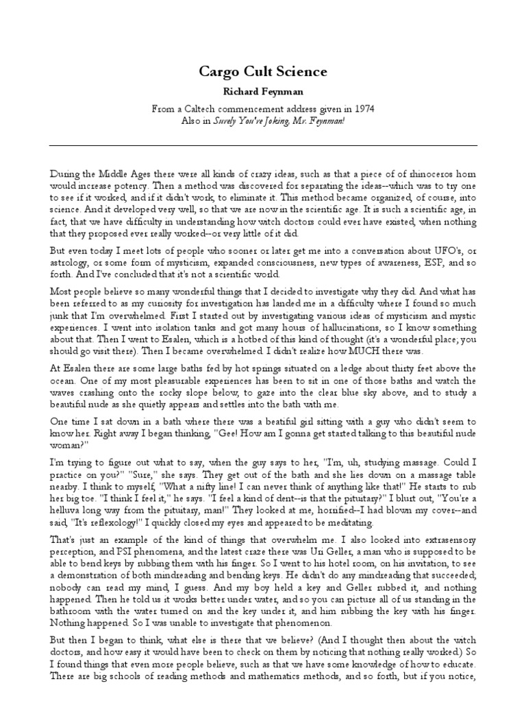 Cargo Cult Science Richard Feynman PDF Experiment Truth