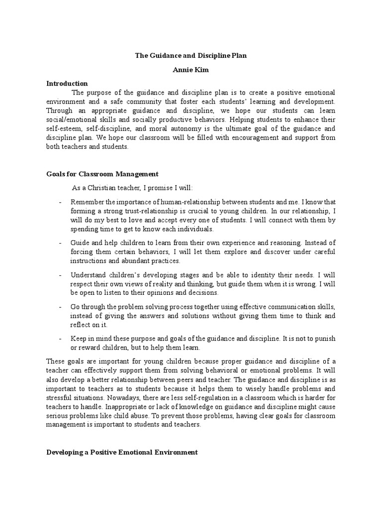 Guidance and Discipline Plan Overview | PDF | Teachers | Neuroscience