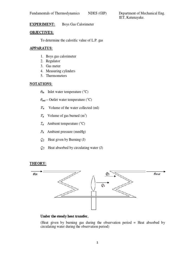 Boys Gas Calorimeter Heat Gases