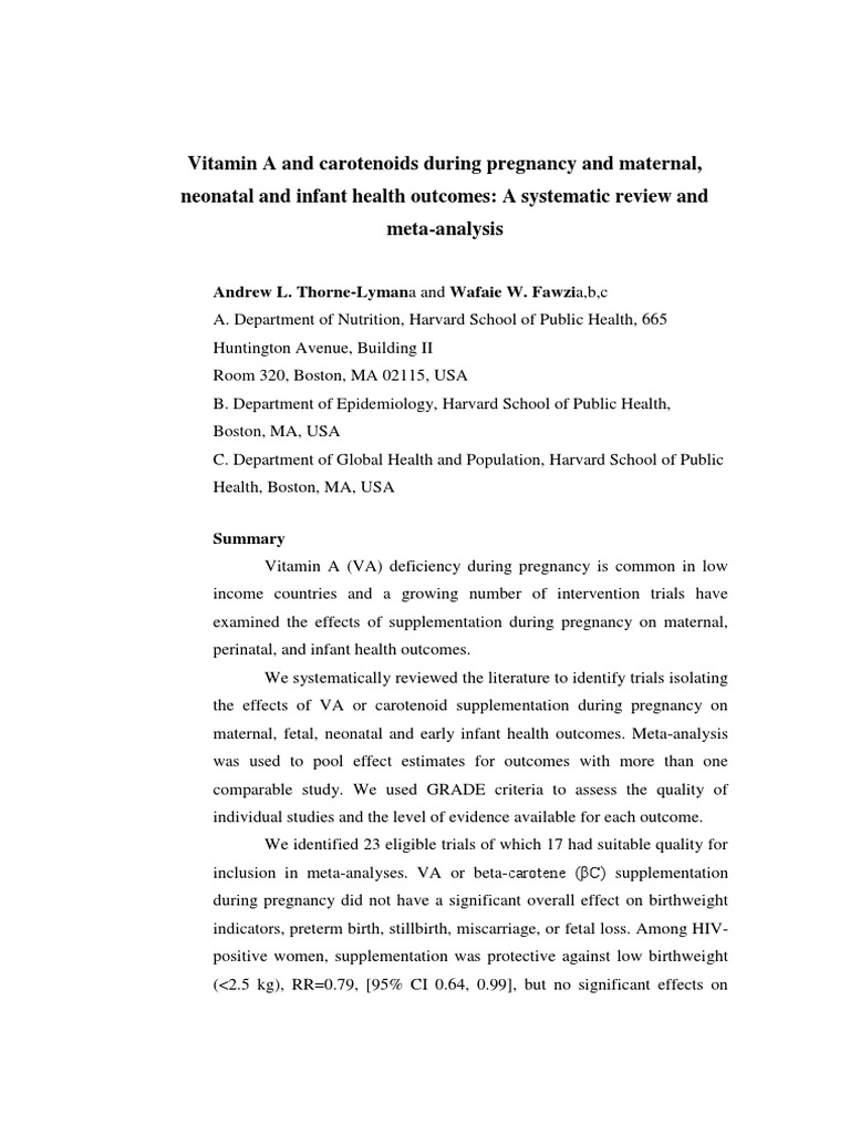 Vitamin A Supplementation in Pregnancy | PDF | Anemia | Preterm Birth