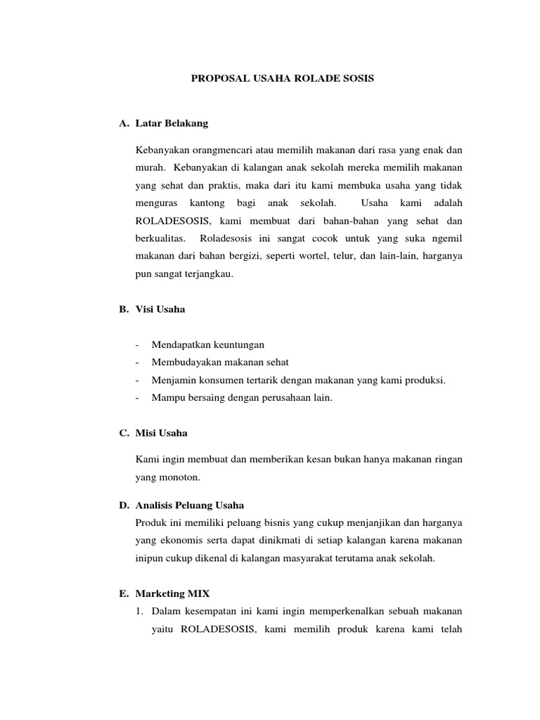 Contoh Proposal Usaha Makanan Sehat Contoh Makalah
