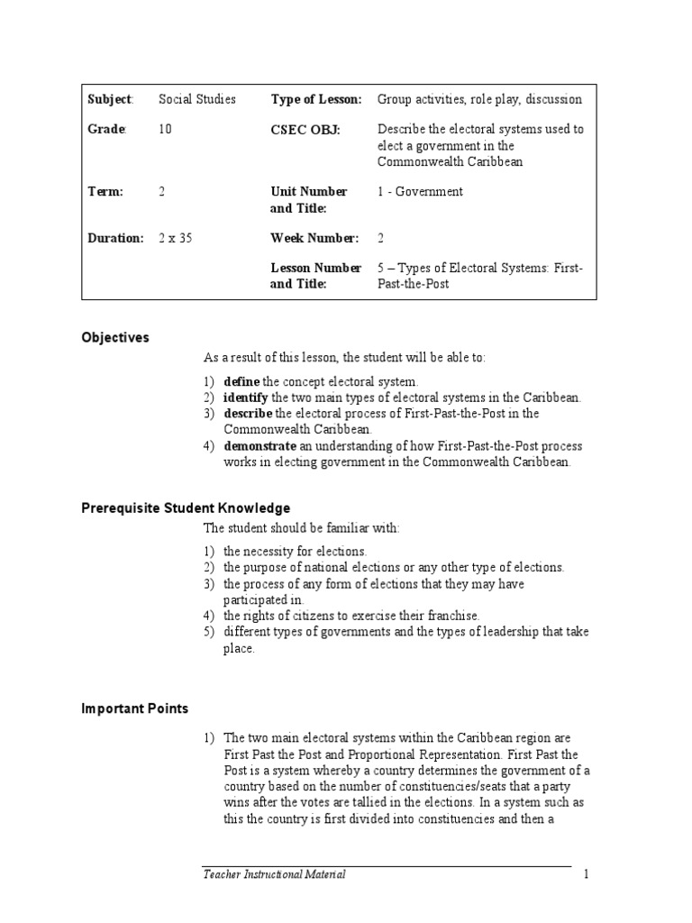 25first Past The Post - System - PDF  Voting  Elections Intended For The Electoral Process Worksheet Answers