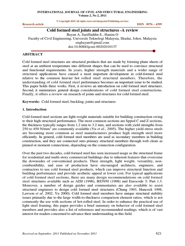Cold Formed Steel Joints and Structures - A Review | PDF | Buckling ...