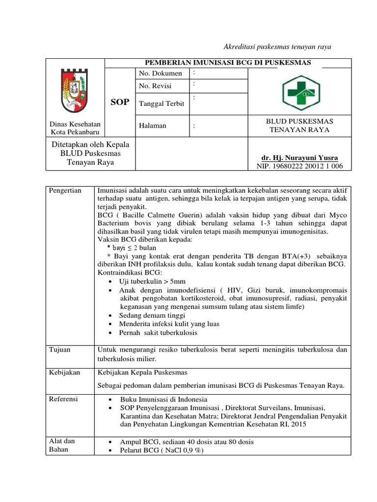 SOP Pemberian Imunisasi Di Puskesmas