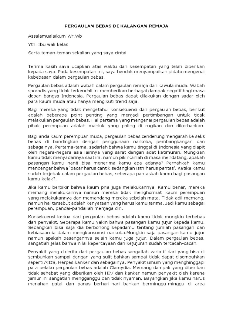 Pidato Pergaulan Bebas Di Kalangan Remaja