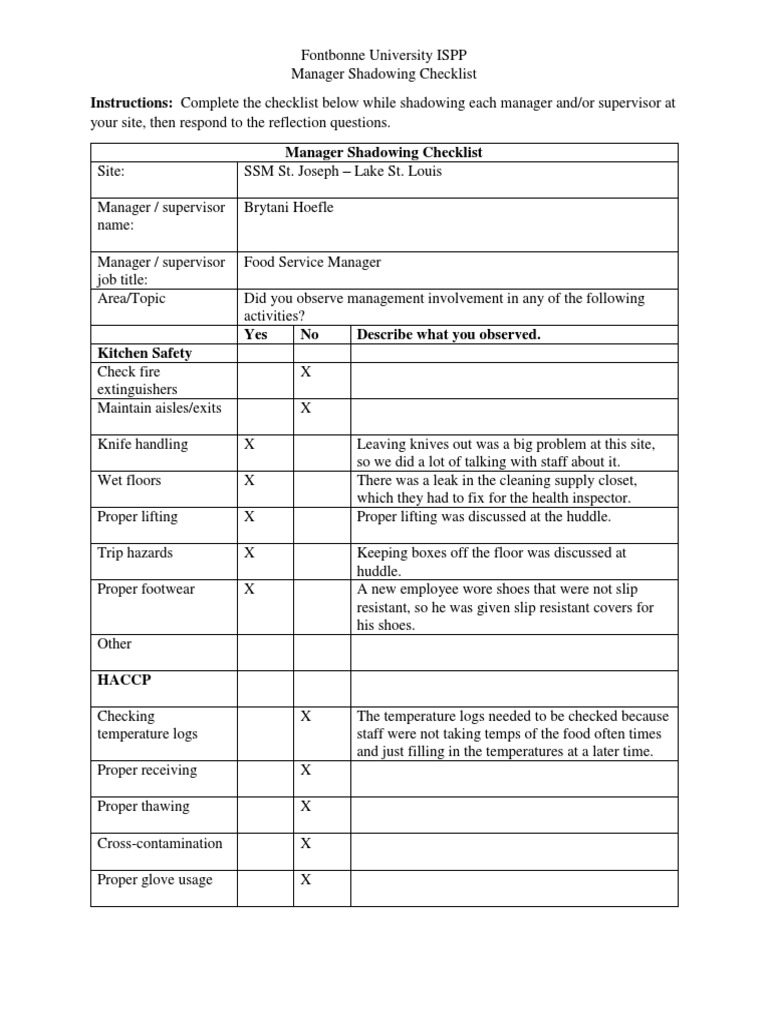 Manager Shadowing Checklist Guide | PDF | Business | Wellness