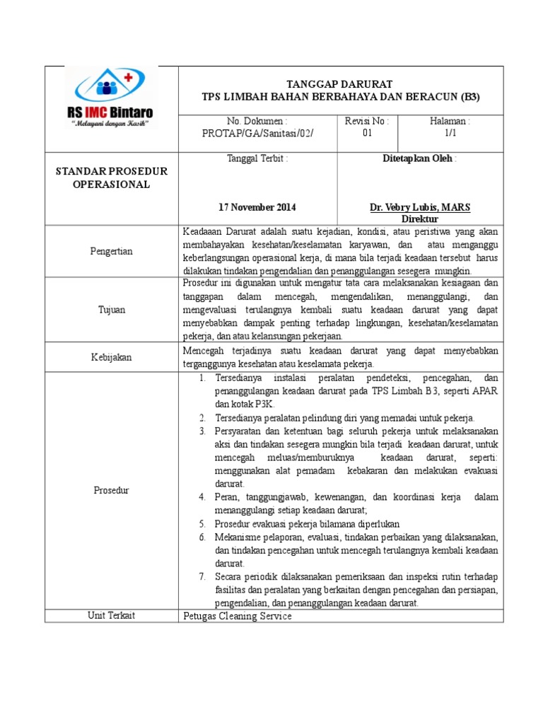Sop Standar Prosedur Operasional Tanggap Darurat Limbah B3 - Riset