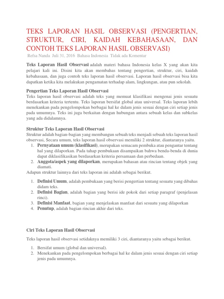 Teks Laporan Hasil Observasi