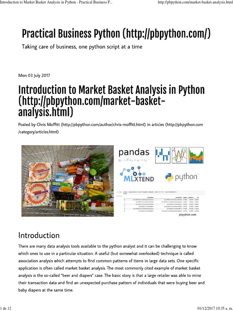 Introduction To Market Basket Analysis in Python Practical Business Python PDF Algorithms
