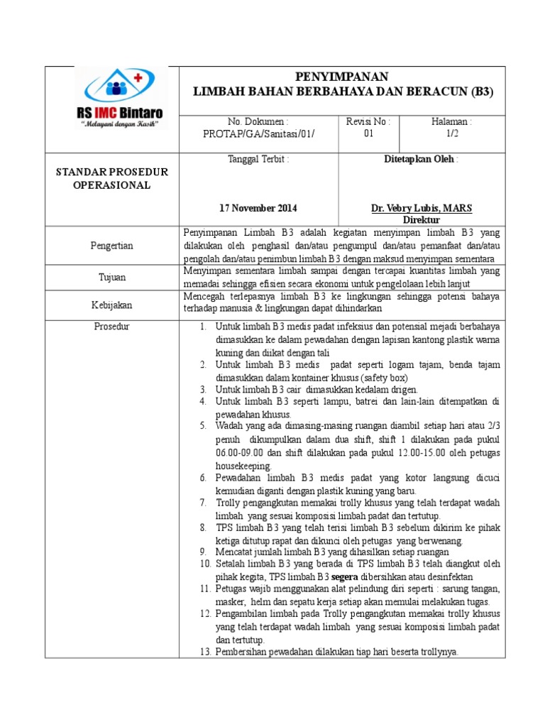 Sop Penyimpanan Limbah B3