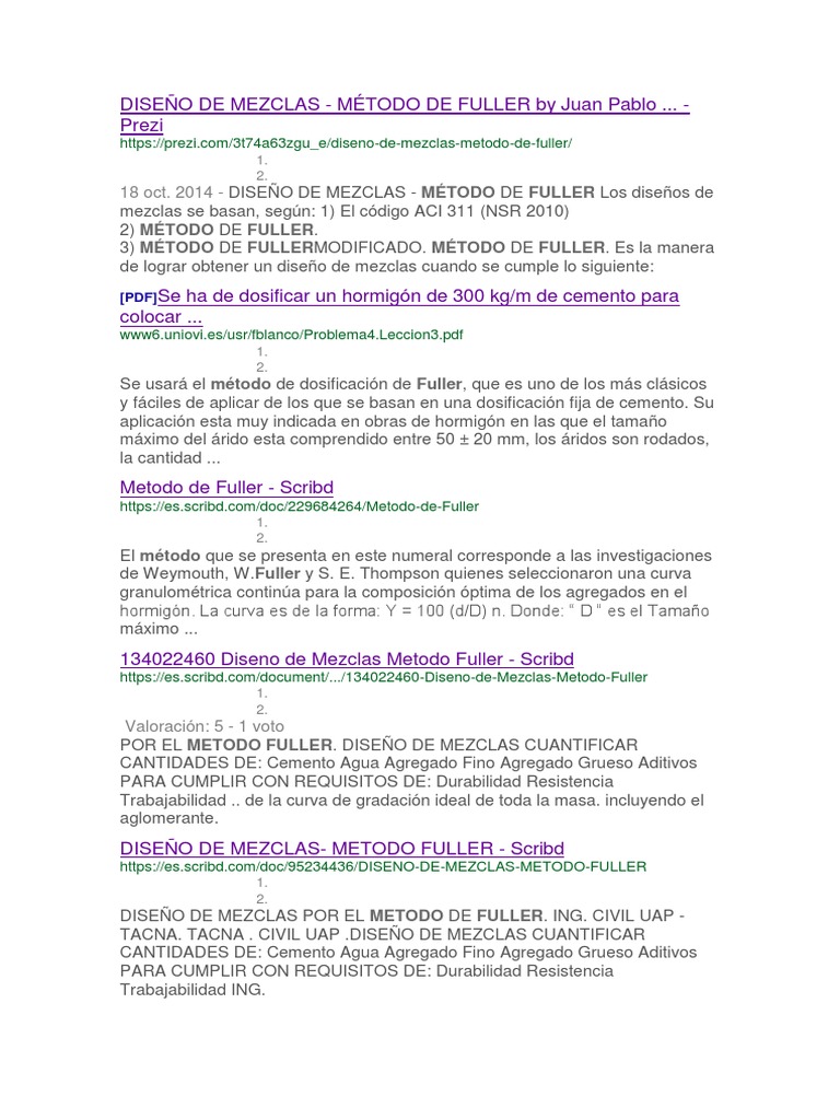Diseño de Mezclas: Método de Fuller | PDF | Hormigón | Cemento