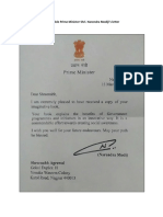 Honourable Prime Minister Shri. Narendra Modiji's Letter