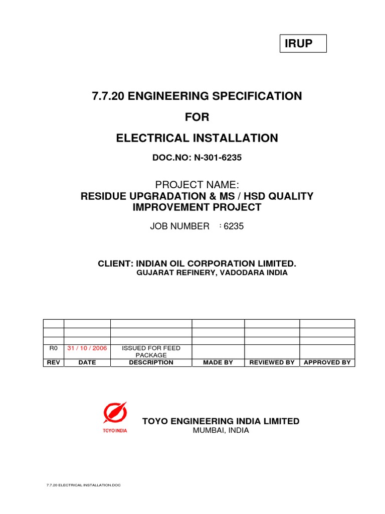 Electrical Installation Specification | PDF | Transformer | Electrical ...