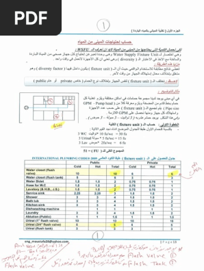 Wsfu حساب اقطار مواسير المياة للمبني Pdf Pdf