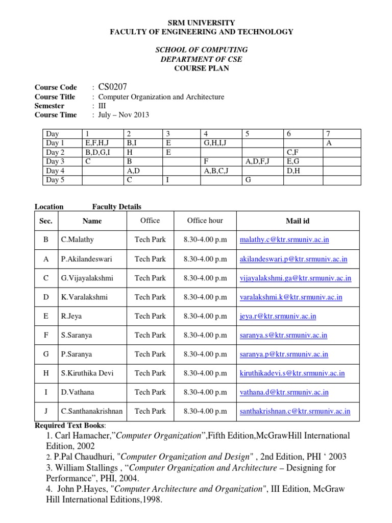 Computer Org & Arch Course Plan | PDF | Computer Data Storage | Input ...