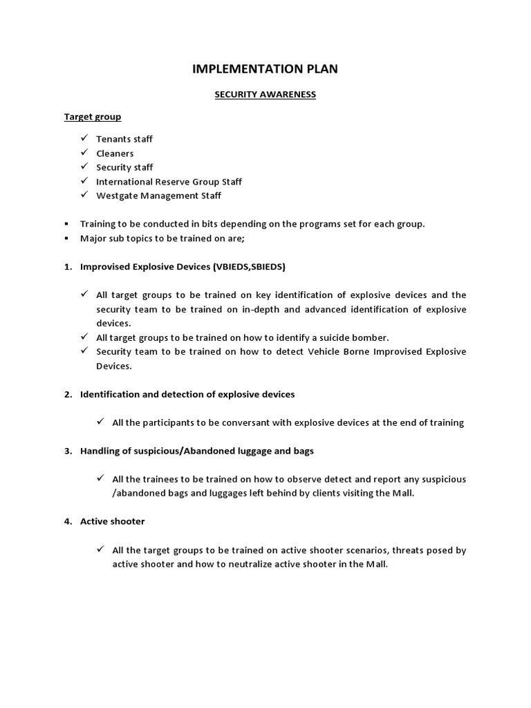 IMPLEMENTATION PLAN WSM | PDF | Improvised Explosive Device | Police