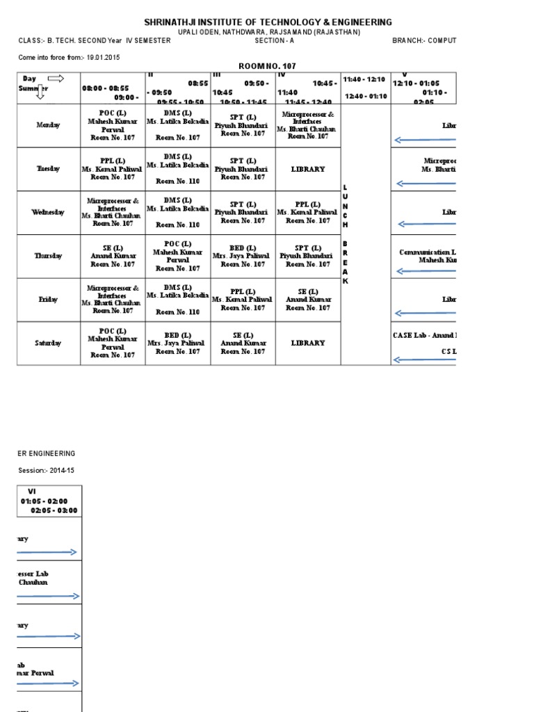 Time Table COMPUTER Final | PDF | Engineering | Science And Technology