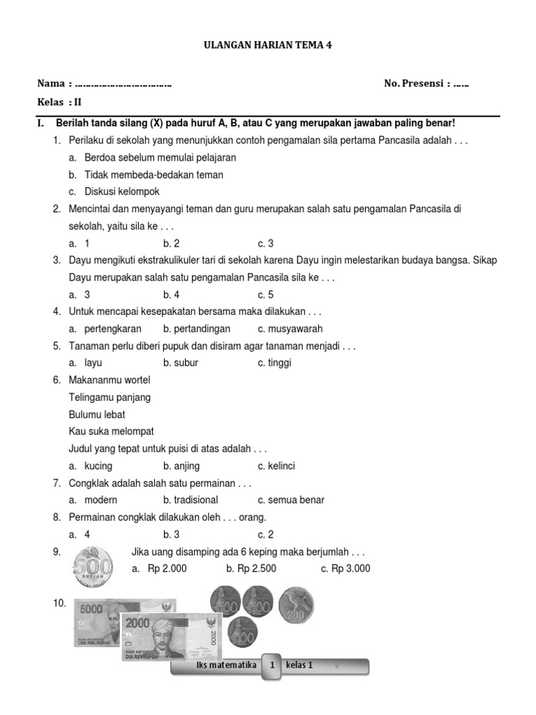 Soal Ulangan Tema 4 Kelas 2 Sd