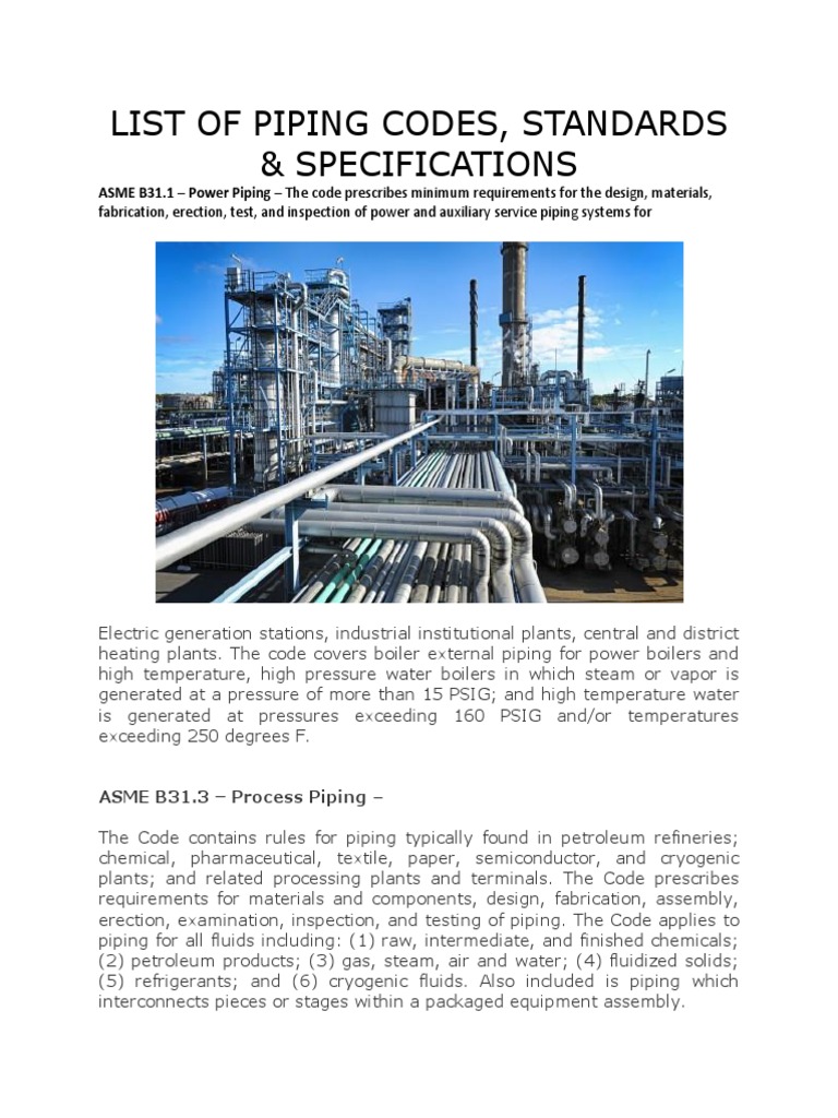 List of Piping Codes Polyvinyl Chloride Pipe (Fluid Conveyance)