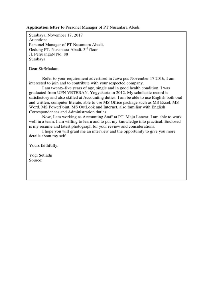 Application for Manager Position at PT Nusantara Abadi | PDF | Career ...