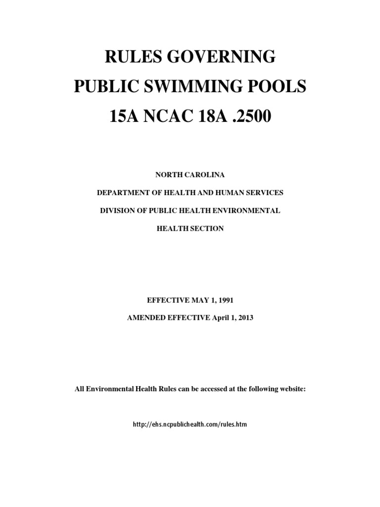 Rules Governing Public Swimming Pools 15A NCAC 18A .2500 | PDF ...