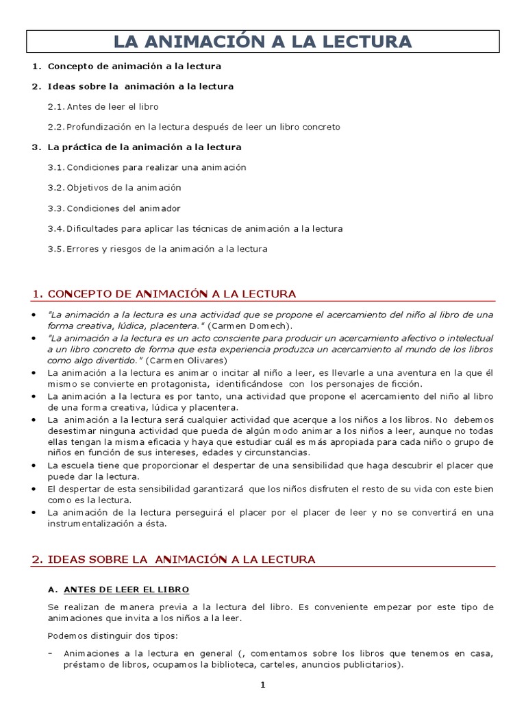 La Animación A La Lectura (Examen) | PDF | Lectura (proceso ...