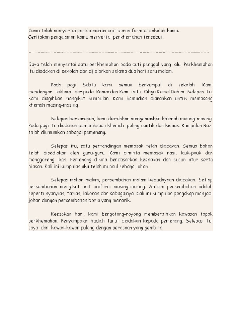 Contoh Surat Aktiviti Perkhemahan Unit Beruniform