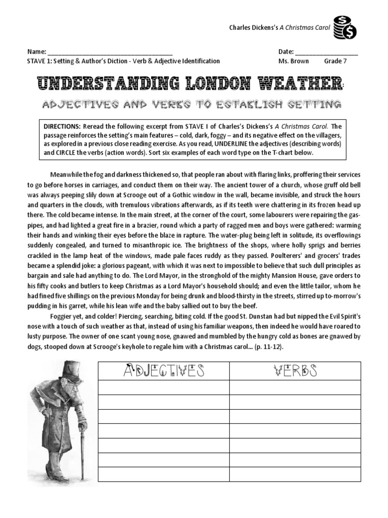 christmas carol stave 1 setting word type identification london