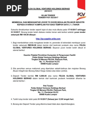 Iklan Tender Bekalan Pelincir Industri