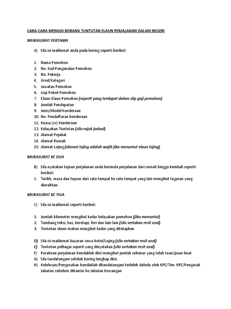Cara-Cara Mengisi Borang Tuntuan Elaun Perjalanan Dalam Negeri PDF 