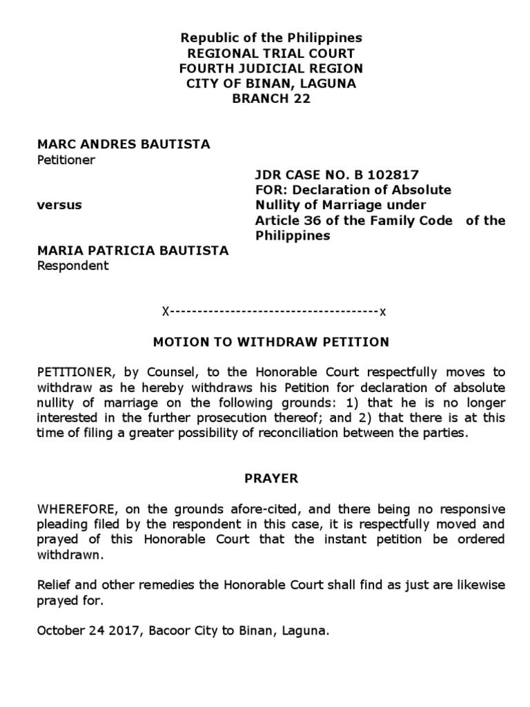 Motion to Withdraw Nullity Petition | PDF | Courts | Government Information