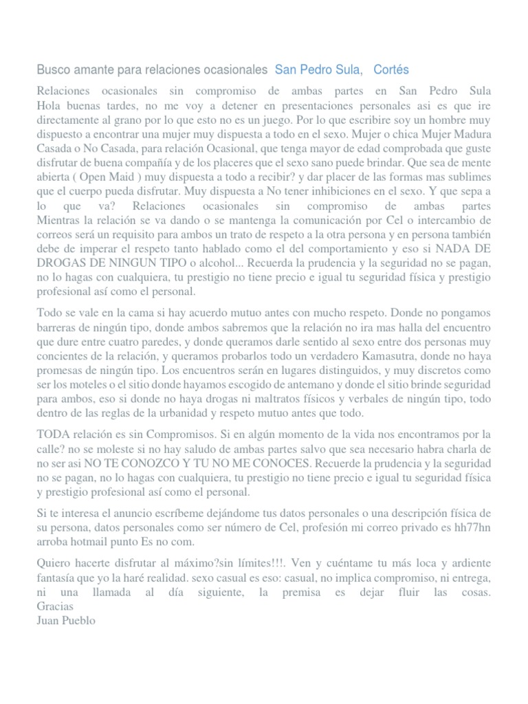 Busco Amante para Relaciones Ocasionales San Pedro Sula PDF