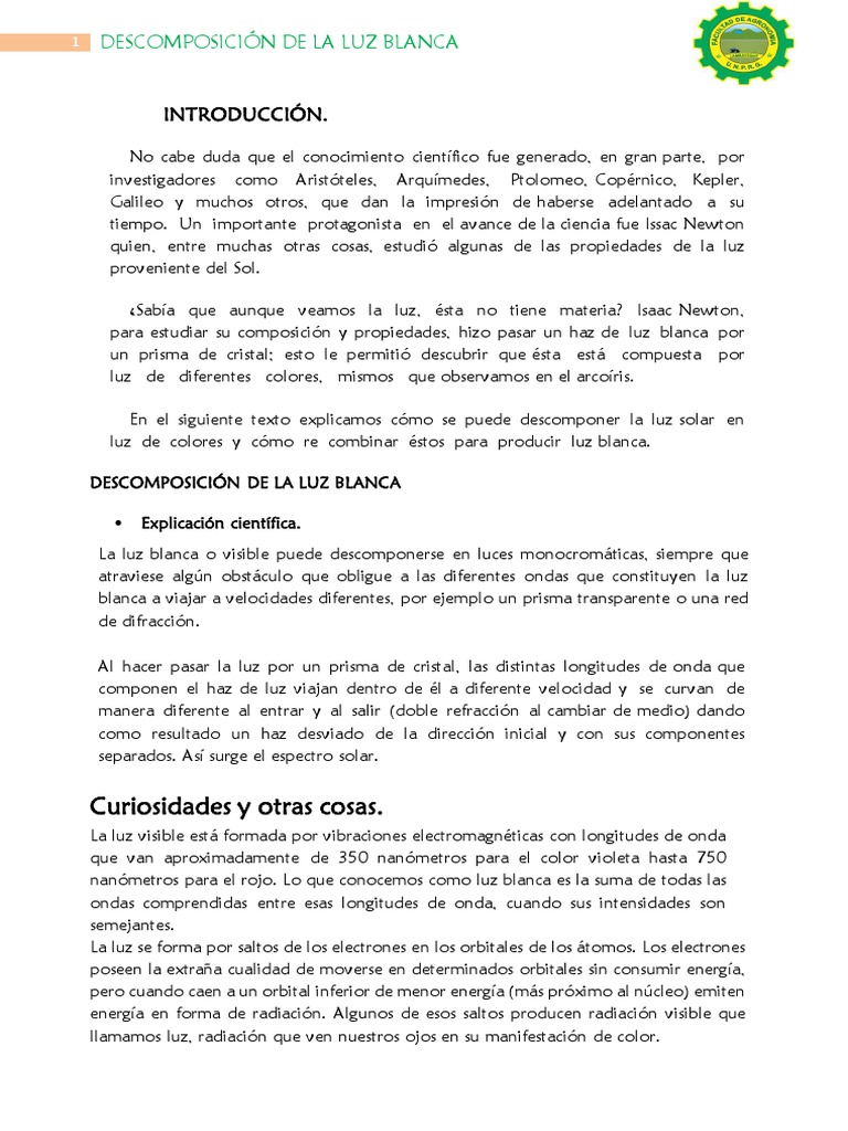Descomposición de la Luz Blanca | PDF | Ligero | Color