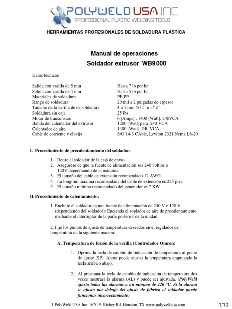 Manual de Operaciones WB9000 PolyWeld | PDF | Soldadura | Construcción