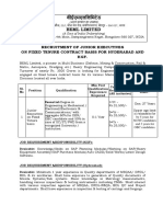 Recruitment of Junior Executive On Fixed Tenure Contract Basis