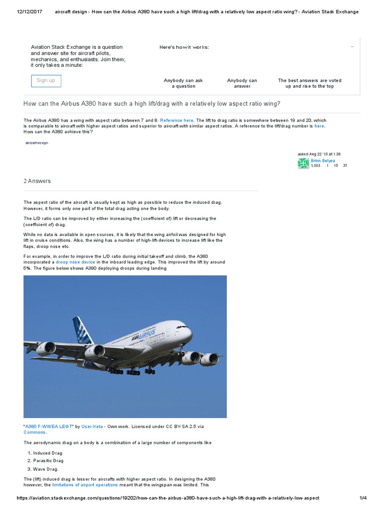 Airbus A380 Wings Analysis Pdf Drag Physics Lift Force