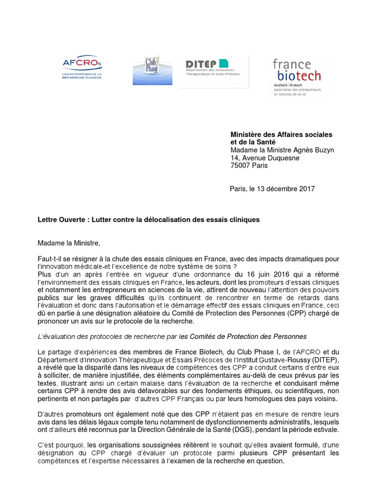 Lettre Ouverte Des Entreprises de Biotechnologies Dans Le Domaine de La
