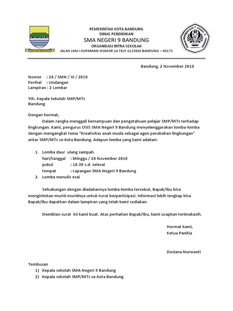 Surat Dinas Bahasa Inggris  Indonesia