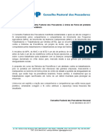 Nota de Apoio do Conselho Pastoral dos Pescadores à Greve de Fome