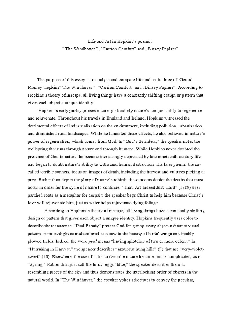 Hopkins Poetry Religion And Belief