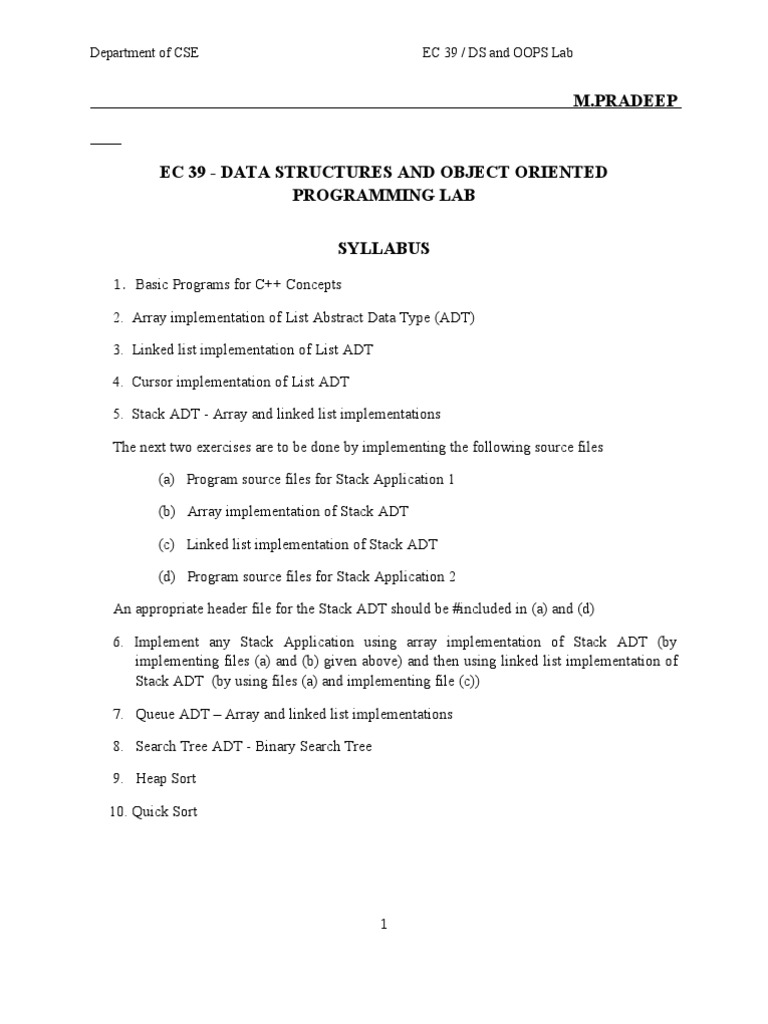 C++ Data Structures Lab Syllabus | PDF | Queue (Abstract Data Type ...