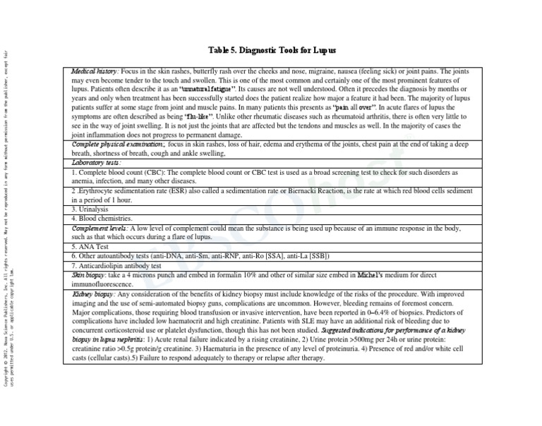 Table 5. Diagnostic Tools For Lupus | PDF | Systemic Lupus ...