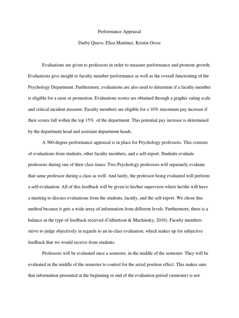 Performance Appraisal Professor Evaluation 3 Performance Appraisal Lecture