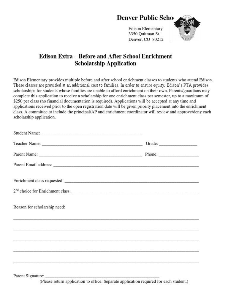 Edison Enrichment Scholarship Application | PDF | Learning | Behavior ...