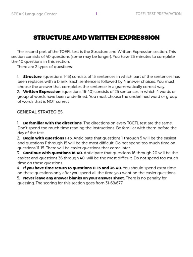 282376961 Toefl Structure And Written Expression Pdf Subject Grammar Grammatical Number