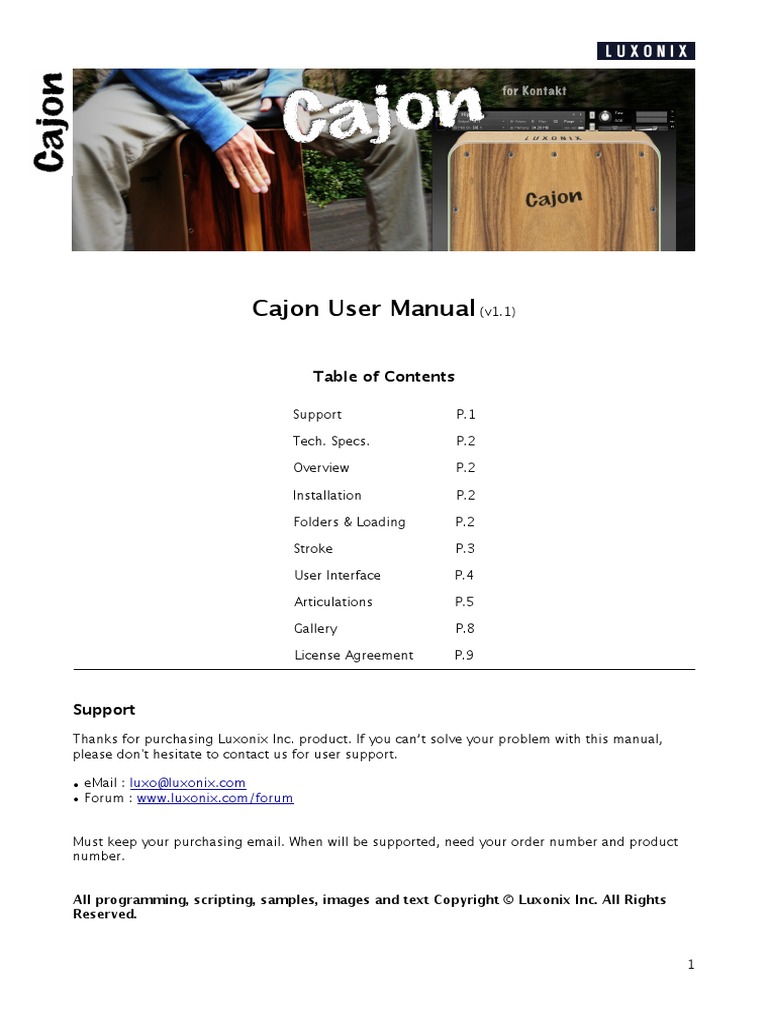 Cajon Manual English License Copyright