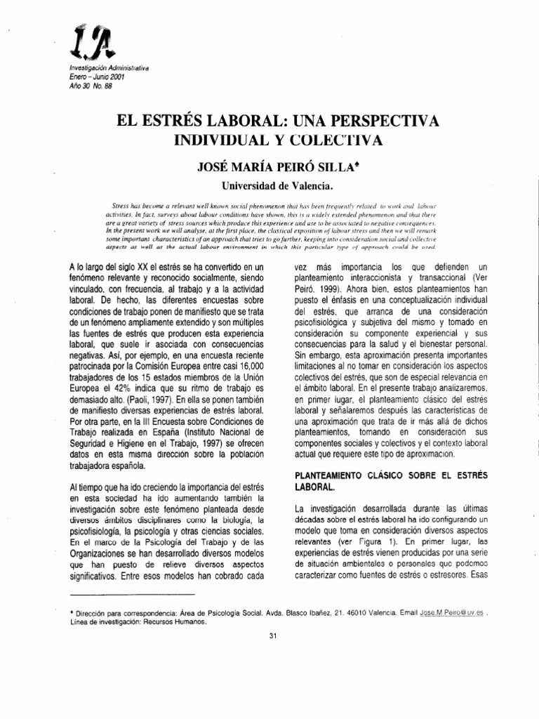 El Estres Laboral Una Perspectiva Individual y Col PDF | PDF | Estrés ...