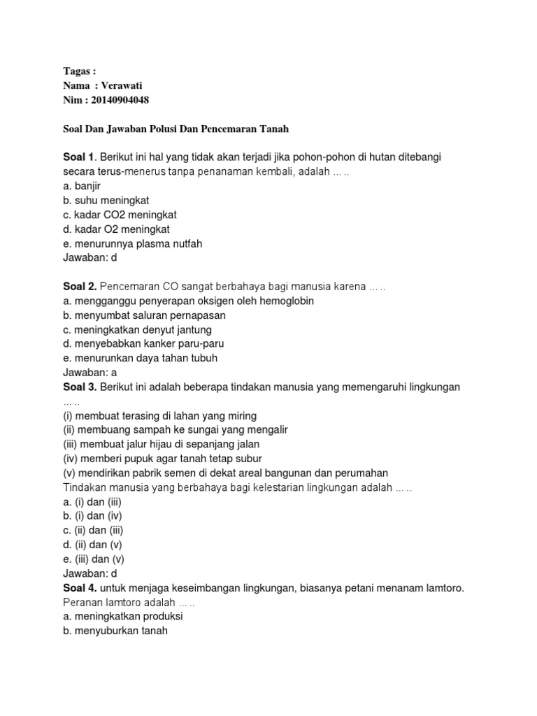 Soal Dan Jawaban Polusi Dan Pencemaran Tanah