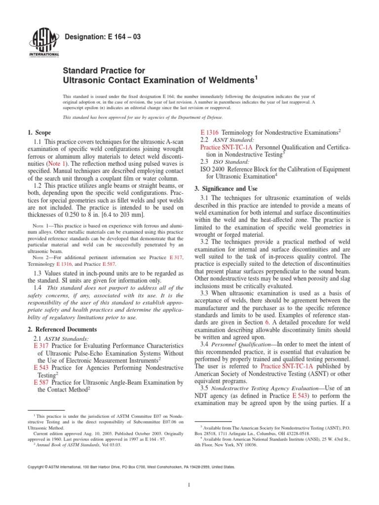 E164 PDF | PDF | Nondestructive Testing | Reflection (Physics)